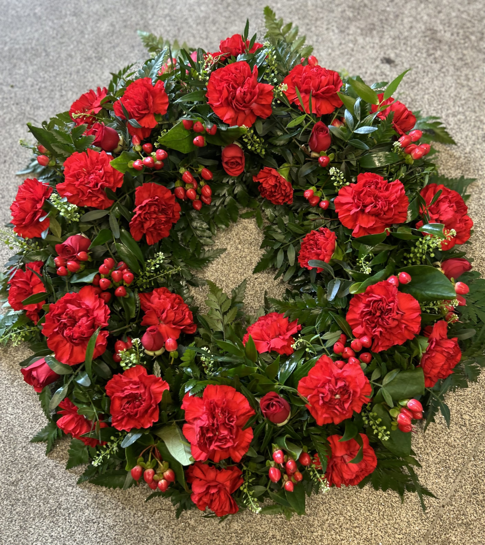 Classic Red Rose & Carnation Tribute Wreath Product Image